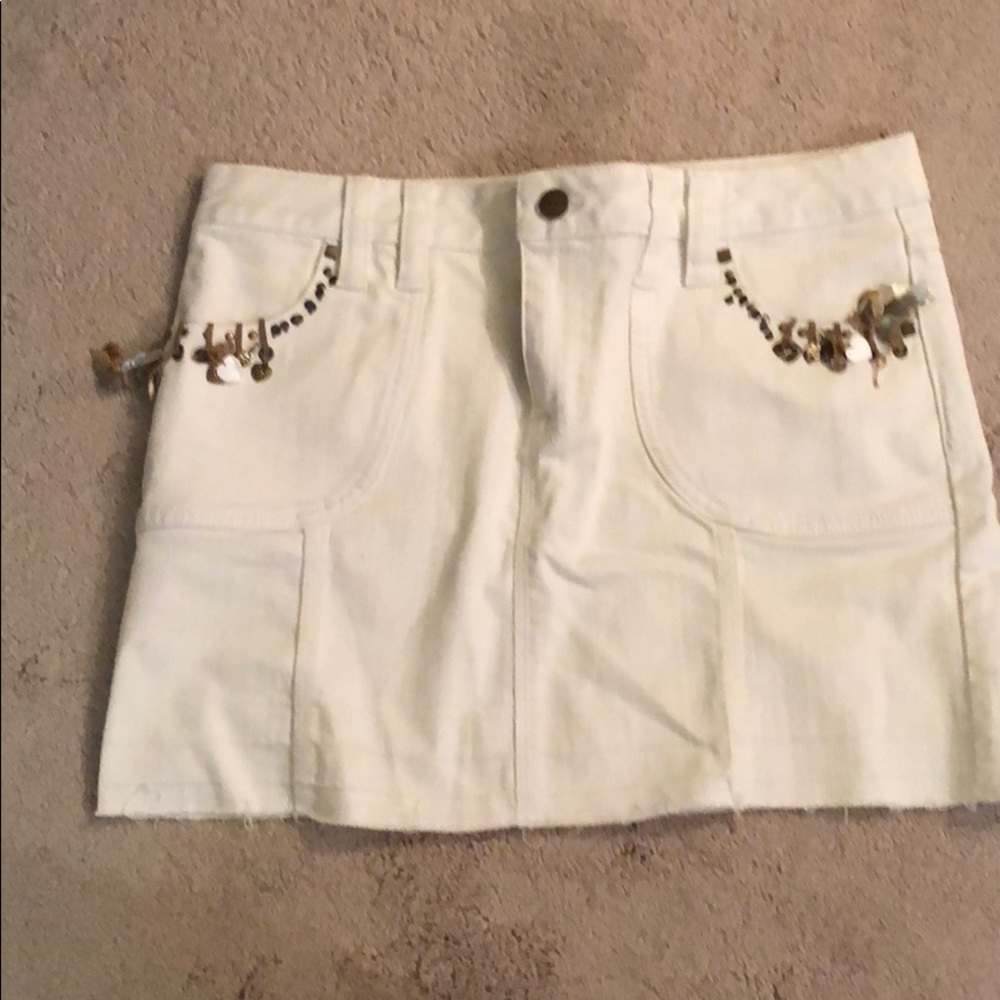 Karen Millen Jean mini skirt with hardware decorating pockets